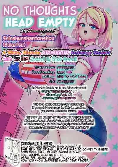 H Daisuki Kinpatsu Hakujin Bakunyuu Ryuugakusei ga Tonari no Heya ni Hikkoshite Kita!! | A White, Blonde, Sex-Crazed Exchange Student with Big Tits Moved in Next Door!!